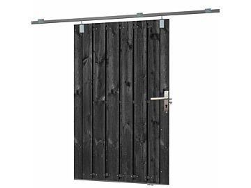 Tuinpoort met schuifdeursysteem 130x195 cm zwart gespoten