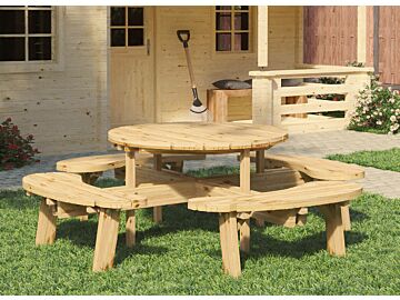 Ronde picknicktafel geimpregneerd hout rond 219x70cm