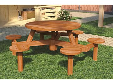 Hardhouten picknicktafel Rondo hardhout Ø213x77cm