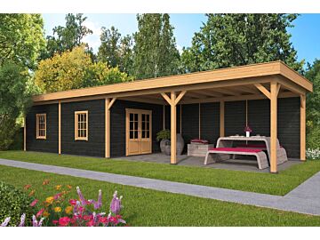 Overkapping plat dak Oslo XL 1303x430cm type 11 met zwarte wanden