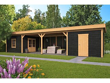 Overkapping plat dak Oslo XL 1303x380cm type 12 met zwarte wanden