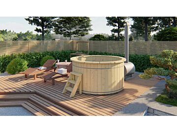 Houten tobbe hottub vurenhout met externe kachel Ø200x105cm
