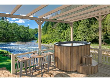 Luxe Hottub  Ovaal 190cm - externe kachel - Fiberglas binnenbak