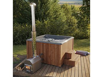 Luxe Hottub vierkant 189x189cm - externe kachel - Fiberglas binnenbak