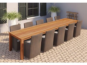 Teak tuintafel Rustiek met extra middenpoot 400x100cm
