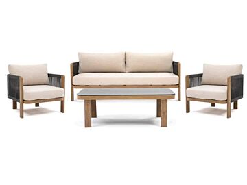 Loungeset Torino 4-delig 4-zits taupe hout