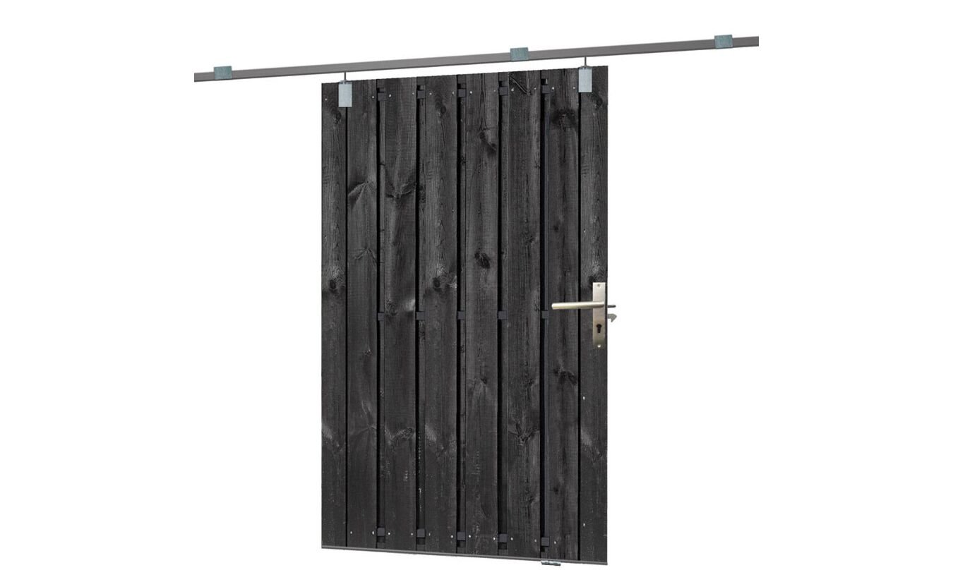 Tuinpoort / Tuindeur met schuifdeursysteem 130x195 cm zwart gespoten