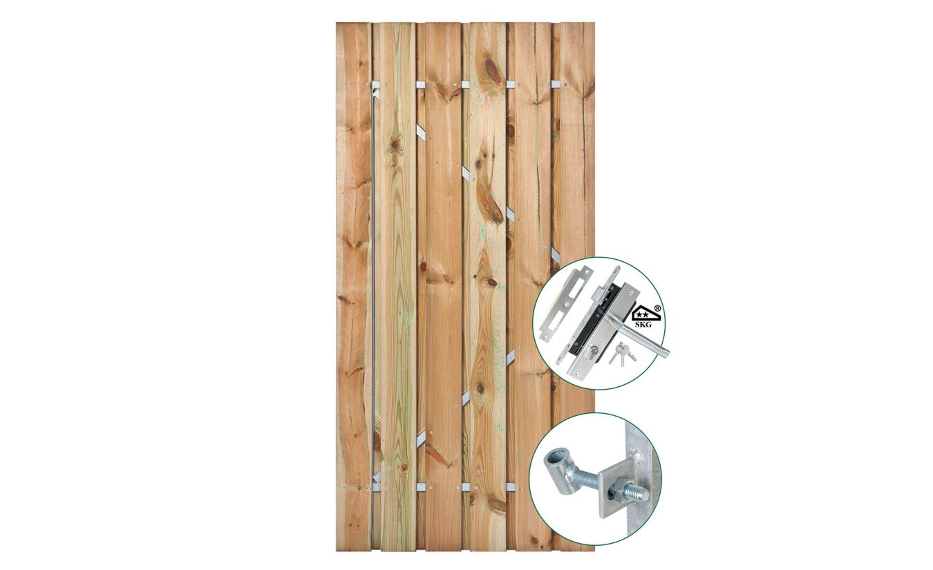 Schuttingdeur geimpregneerd met stalen frame 130x195cm en SKG** slot