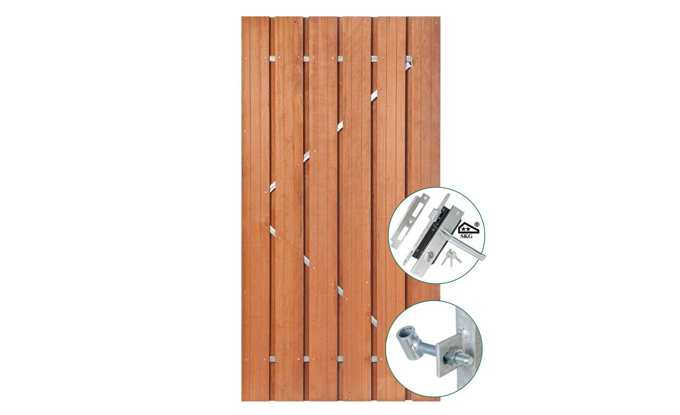 Tuindeur Privacy hardhout in stalen frame en SKG** slot 120x195cm