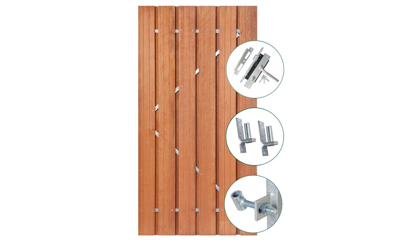 Tuindeur Privacy hardhout in stalen frame en SKG** slot 100x195cm