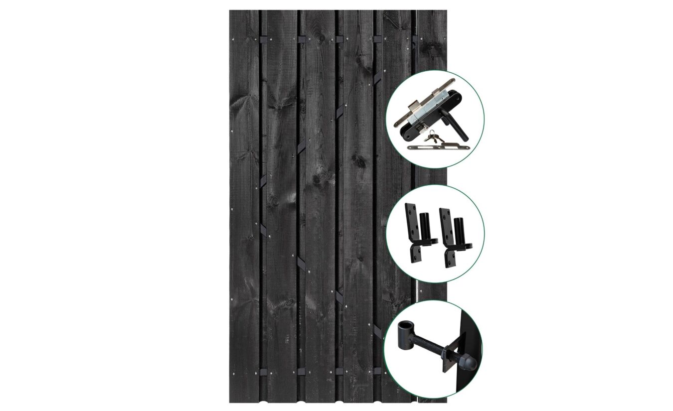 Schuttingdeur zwart gespoten met stalen frame 90x195cm en cilinderslot