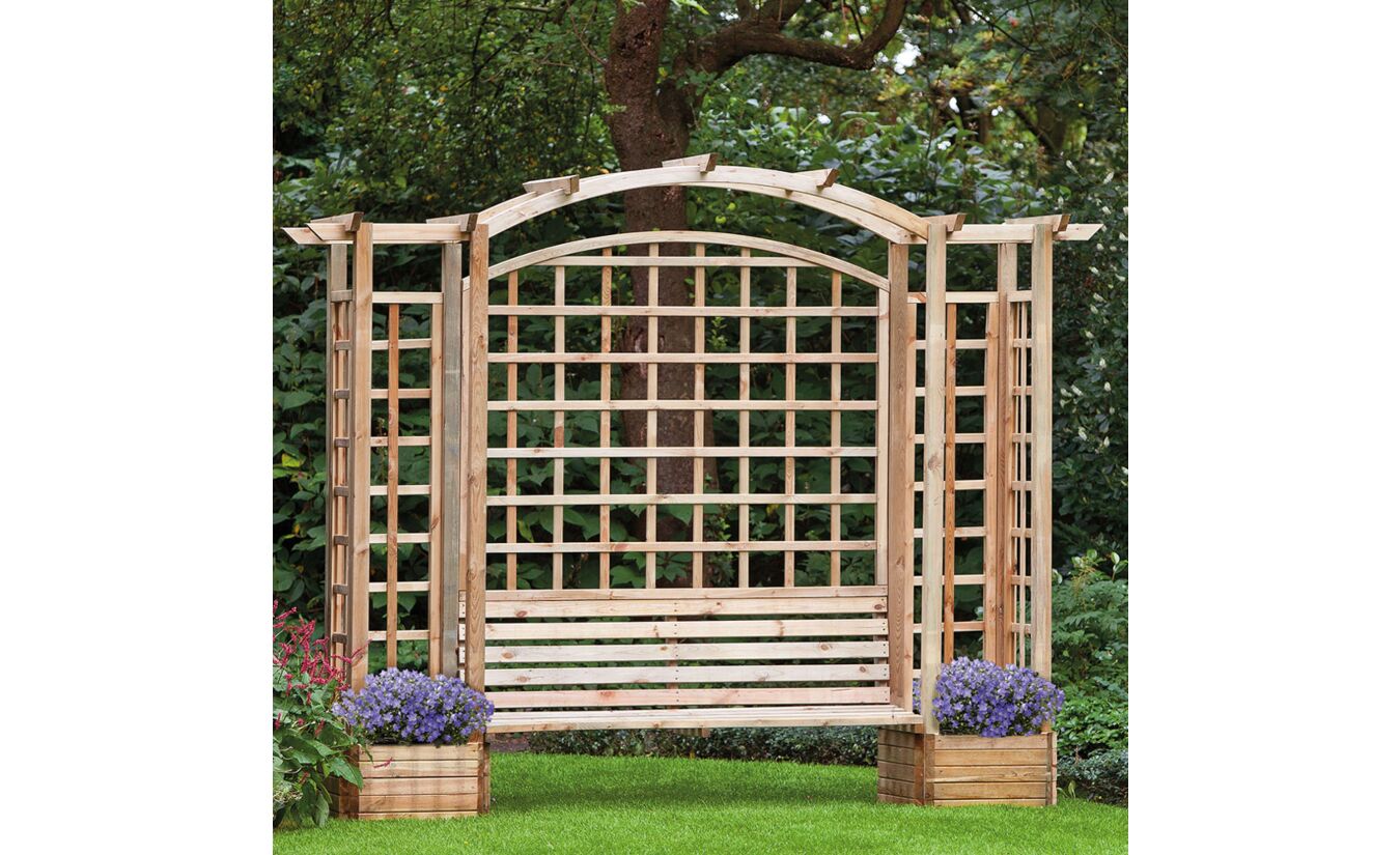 Houten pergola met bank en bloembakken geimpregneerd 287x54x270cm