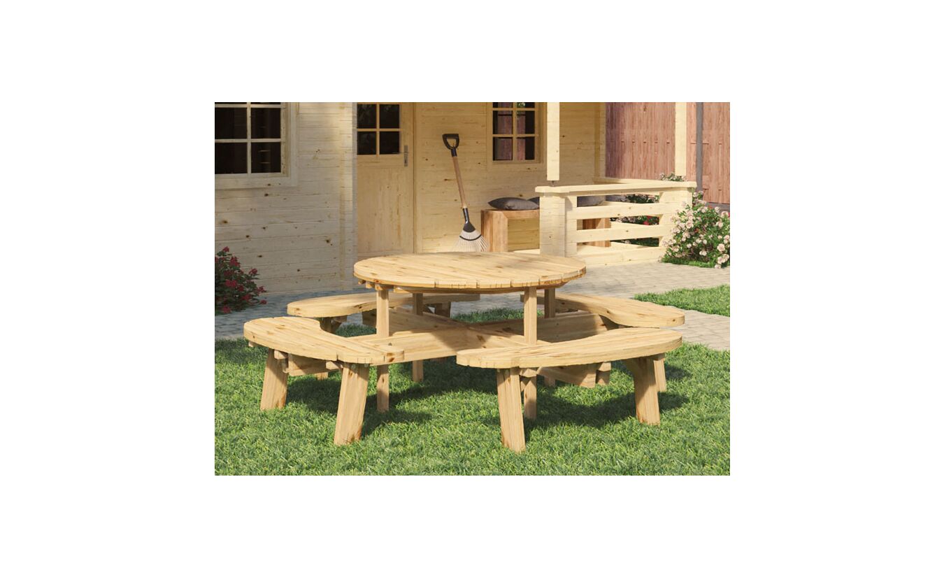 Ronde picknicktafel geimpregneerd hout rond 219x70cm