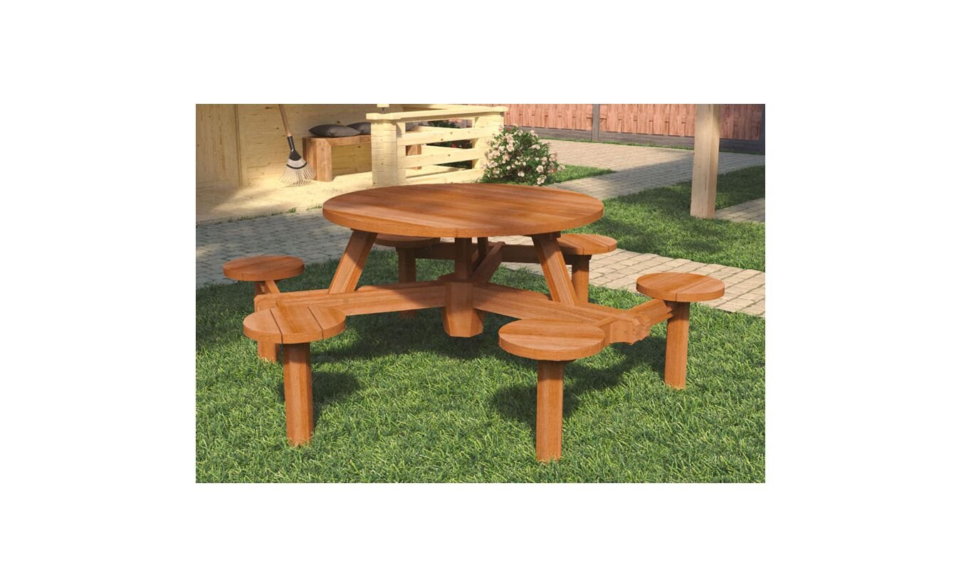 Hardhouten picknicktafel Rondo hardhout Ø213x77cm