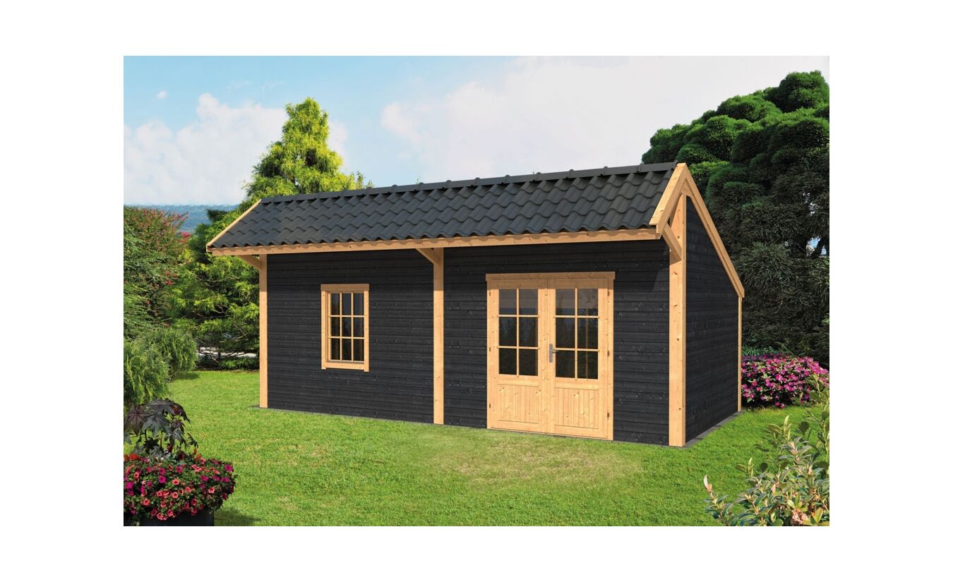 Kapschuur Bergen XL Lariks Douglas 677x452cm type 4 met zwarte wanden