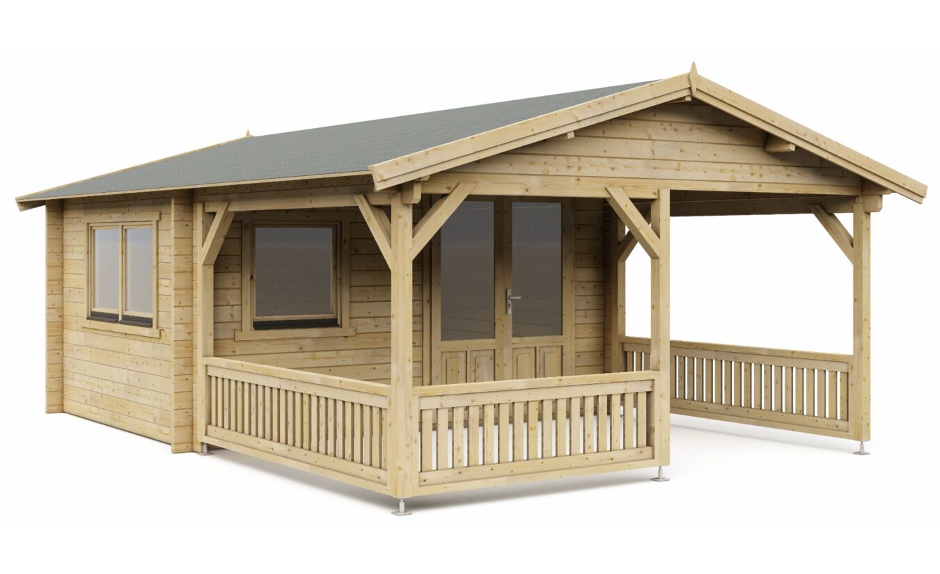 Blokhut 4x3+3 Interflex 440x340cm + veranda / luifel 300cm