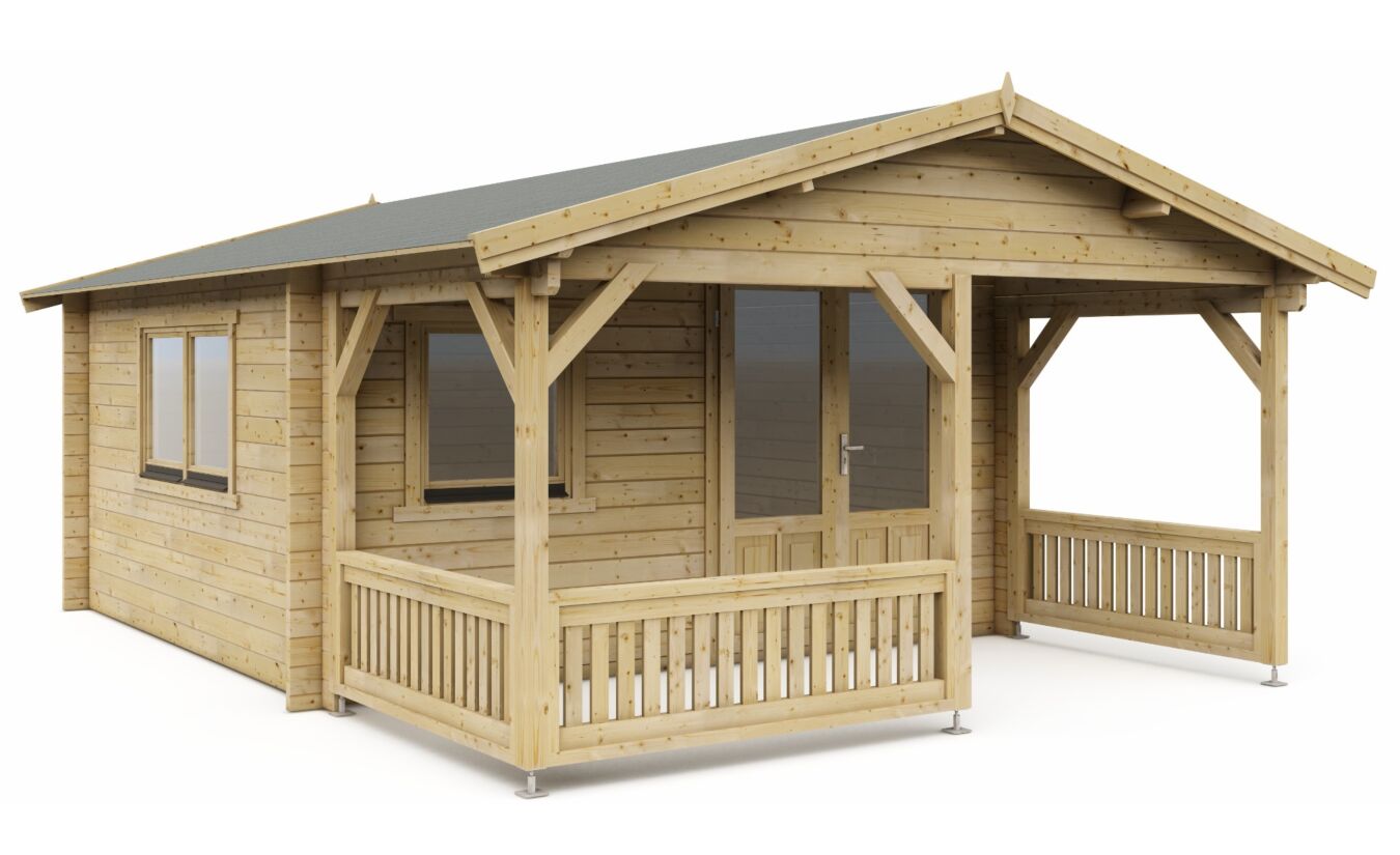 Blokhut 4x4+2 Interflex 440x440cm + veranda / luifel 200cm