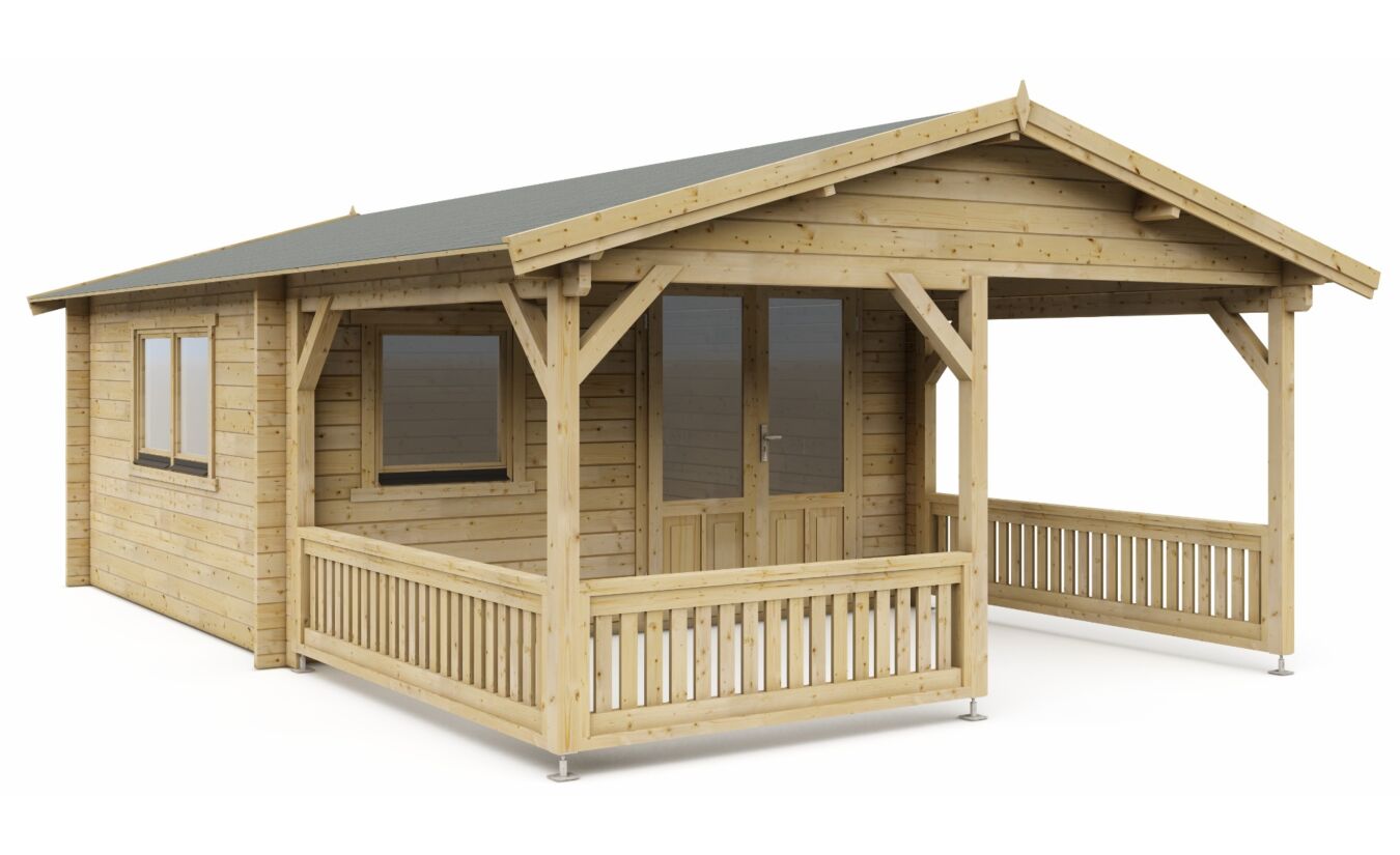 Blokhut 4x4+3 Interflex 440x440cm + veranda / luifel 300cm