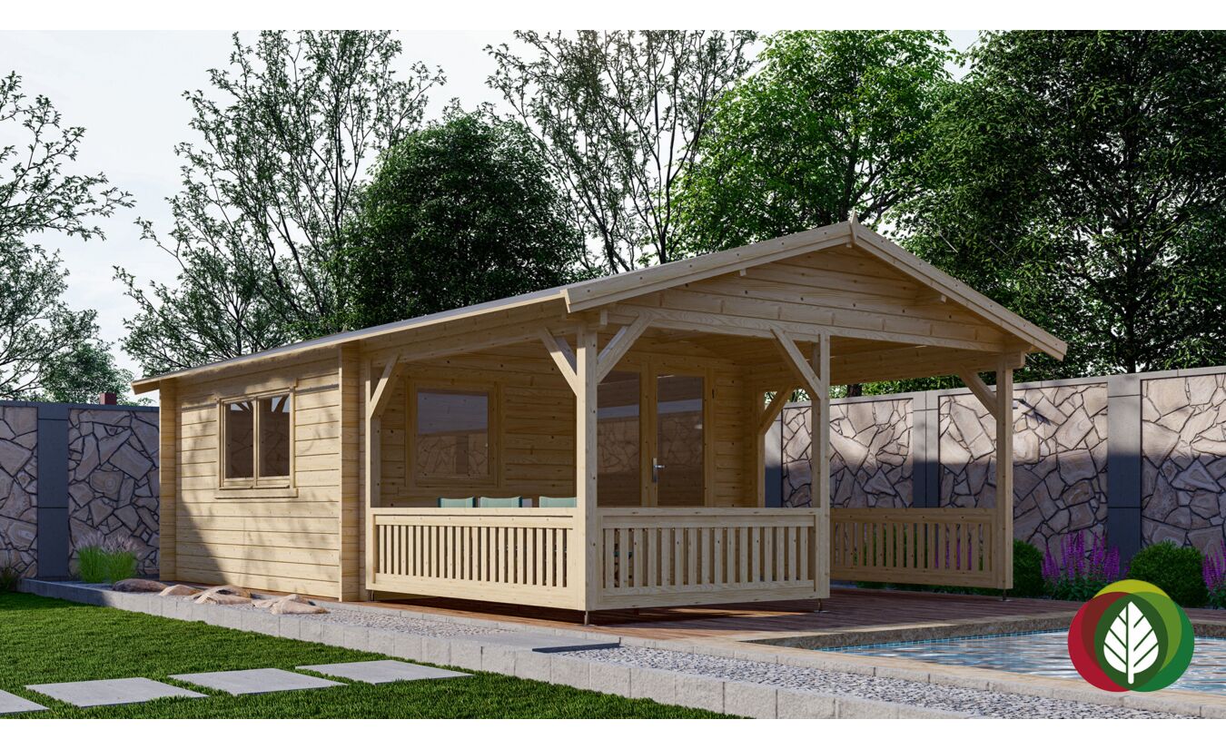 Blokhut 4x4+3 Interflex 440x440cm + veranda / luifel 300cm