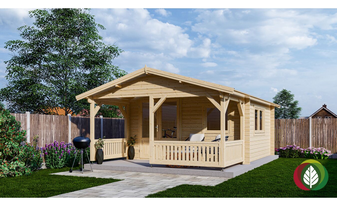 Blokhut 4x4+2 Interflex 440x440cm + veranda / luifel 200cm