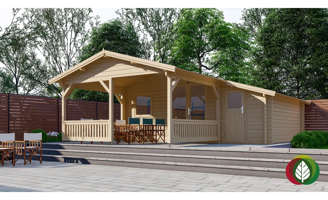 Blokhut 4x4+3Z Interflex 590x440cm + veranda /  luifel 300cm