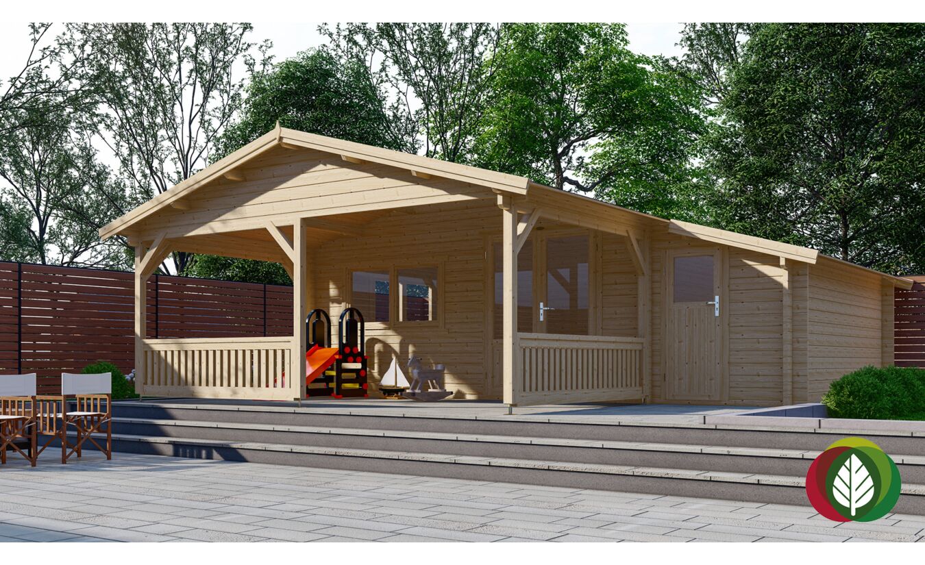 Blokhut 5x4+3Z Interflex 690x440cm + veranda / luifel 300cm
