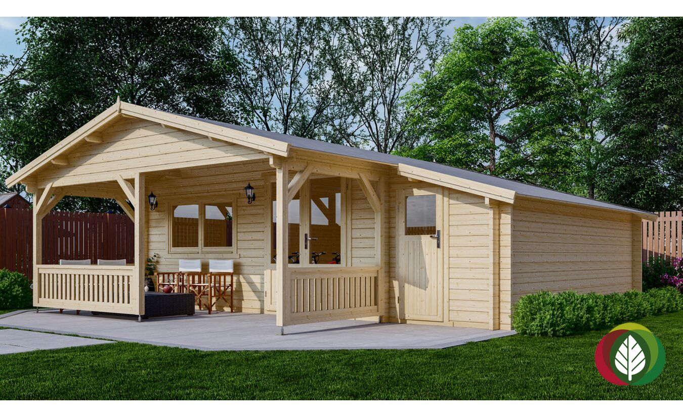 Blokhut 5x5+2Z Interflex 690x540cm + veranda / luifel 200cm