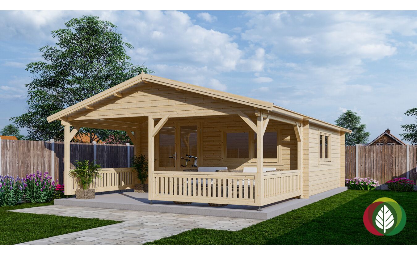 Blokhut 5x5+3 Interflex 540x540cm + veranda / luifel 300cm