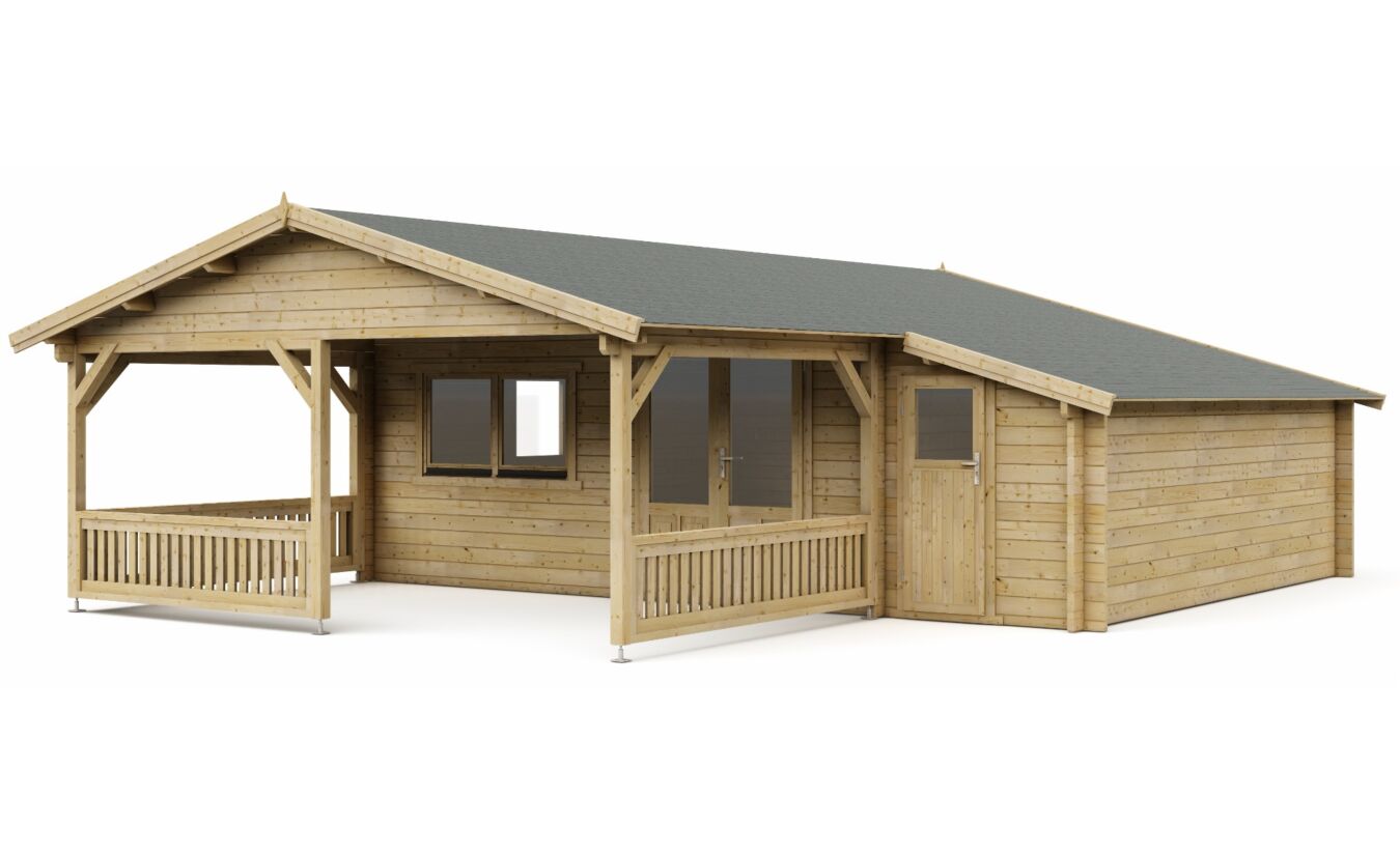Blokhut 5x5+3Z Interflex 690x540cm + veranda / luifel 300cm