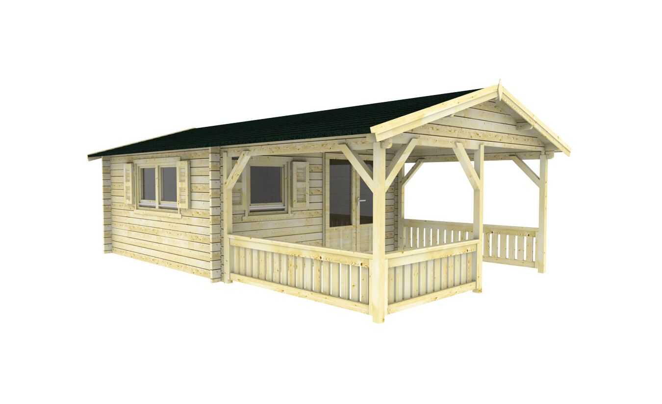 Blokhut 4x5+3 Interflex 440x540cm + veranda / luifel 300cm