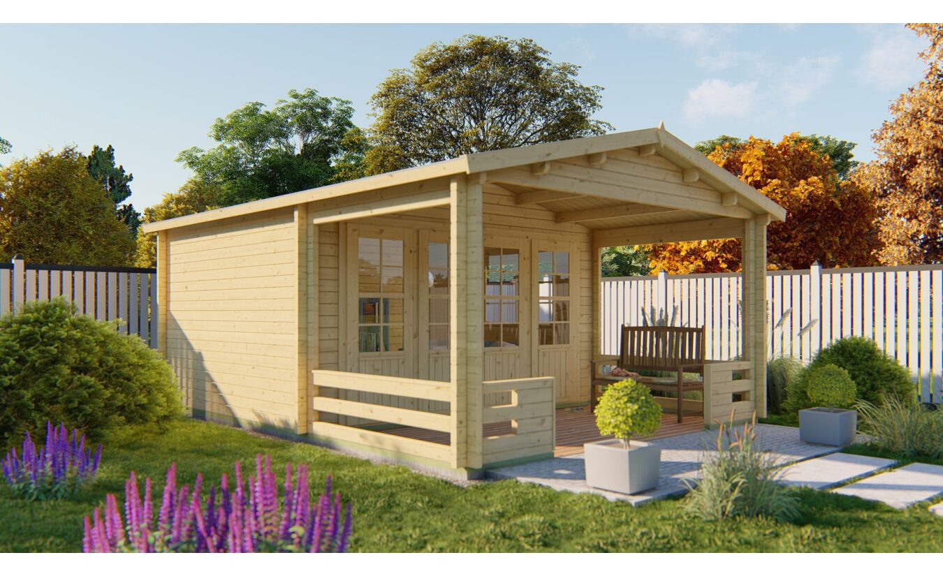 Blokhut Bolton 440x340cm + veranda / luifel 223cm