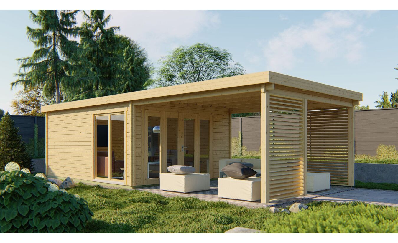 Blokhut Tuinhuis Casper met overkapping 900x400cm Tuindeco