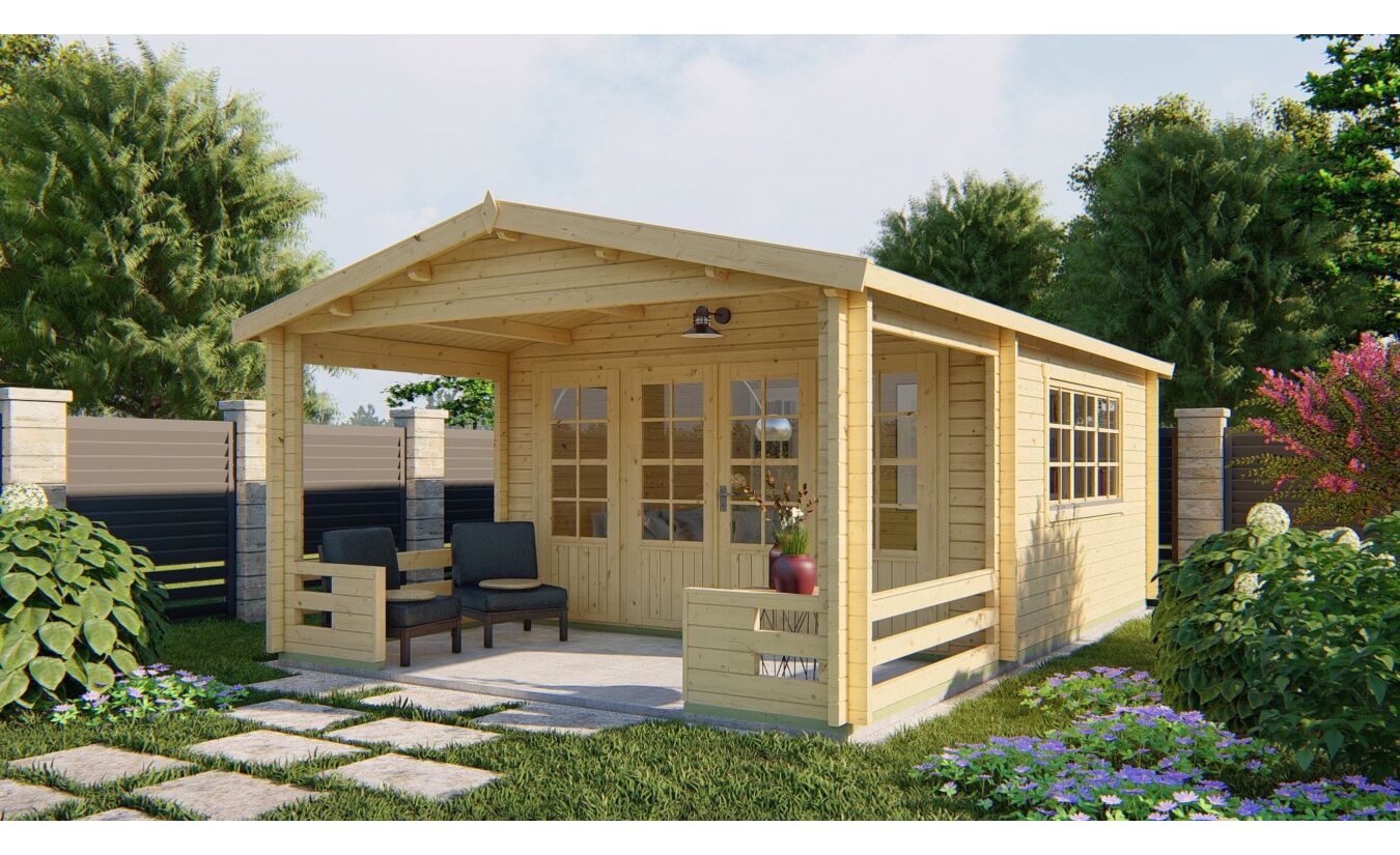 Blokhut Ipswich 440x440cm + veranda / luifel 223cm