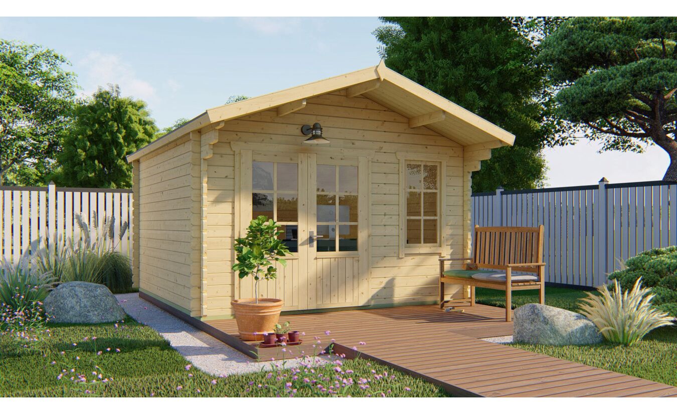 Blokhut Ulrik 380x380cm + veranda / luifel 70cm