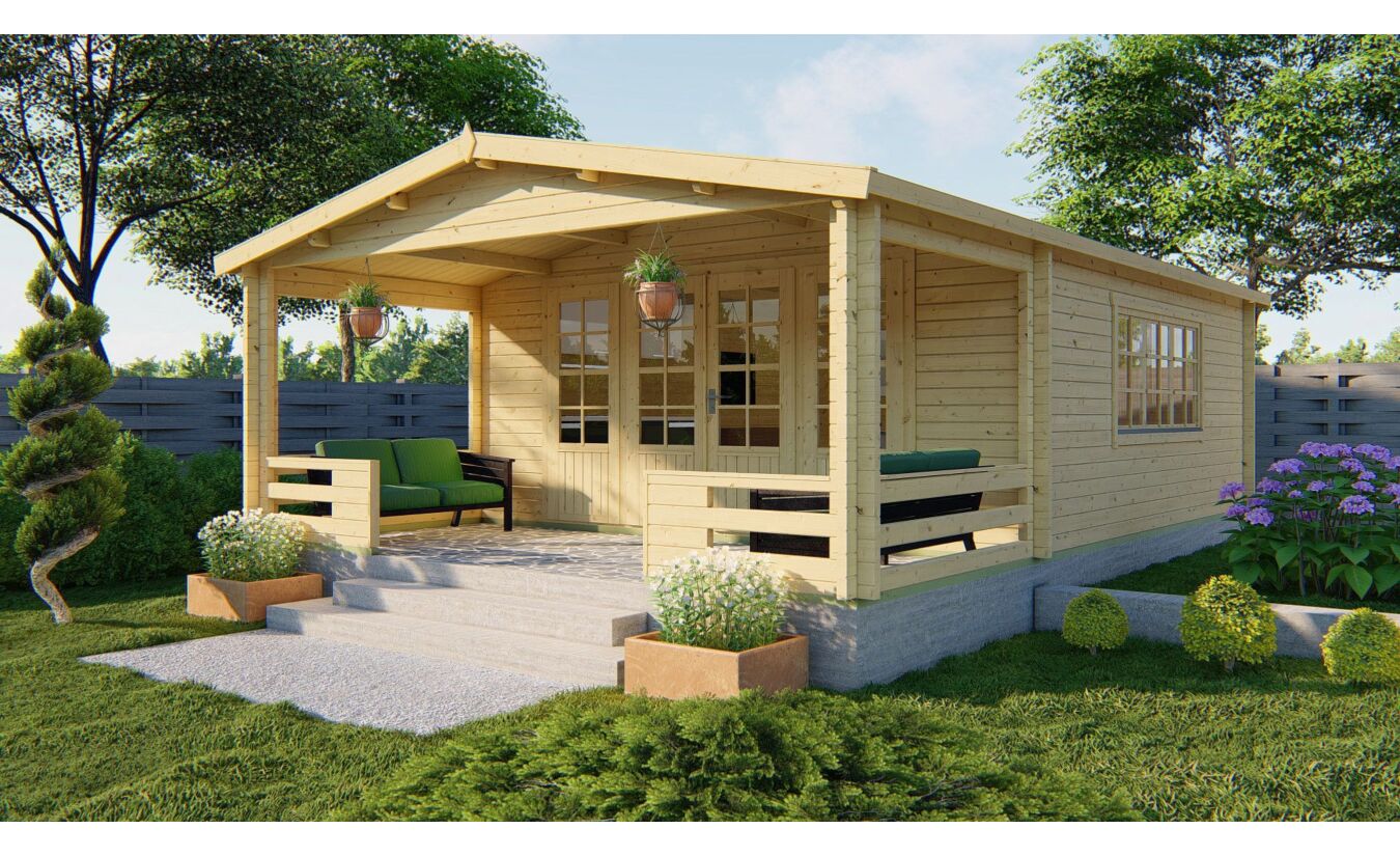 Blokhut Wigan 540x540cm + veranda / luifel 223cm