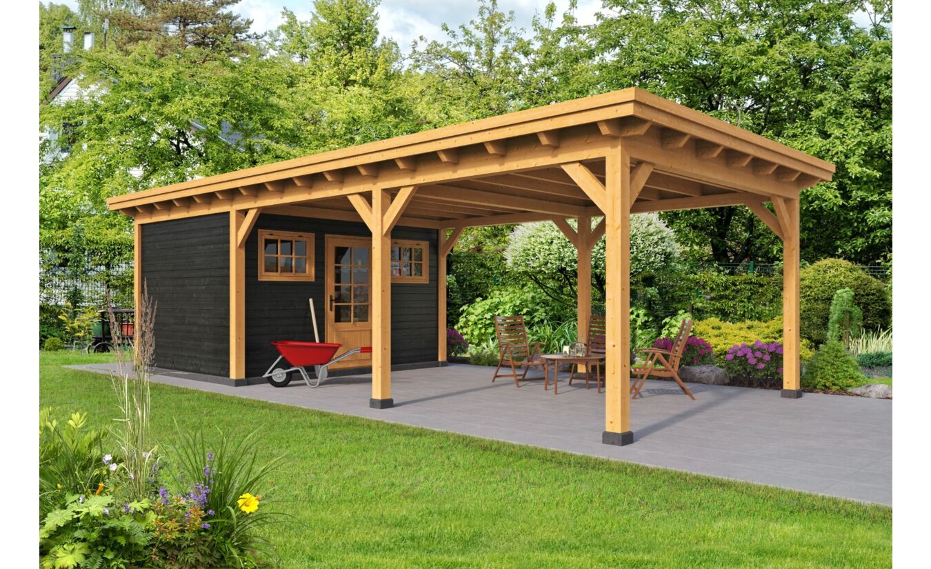 Moderne overkapping Odense type 8 XXL 943x450cm met zwarte wanden