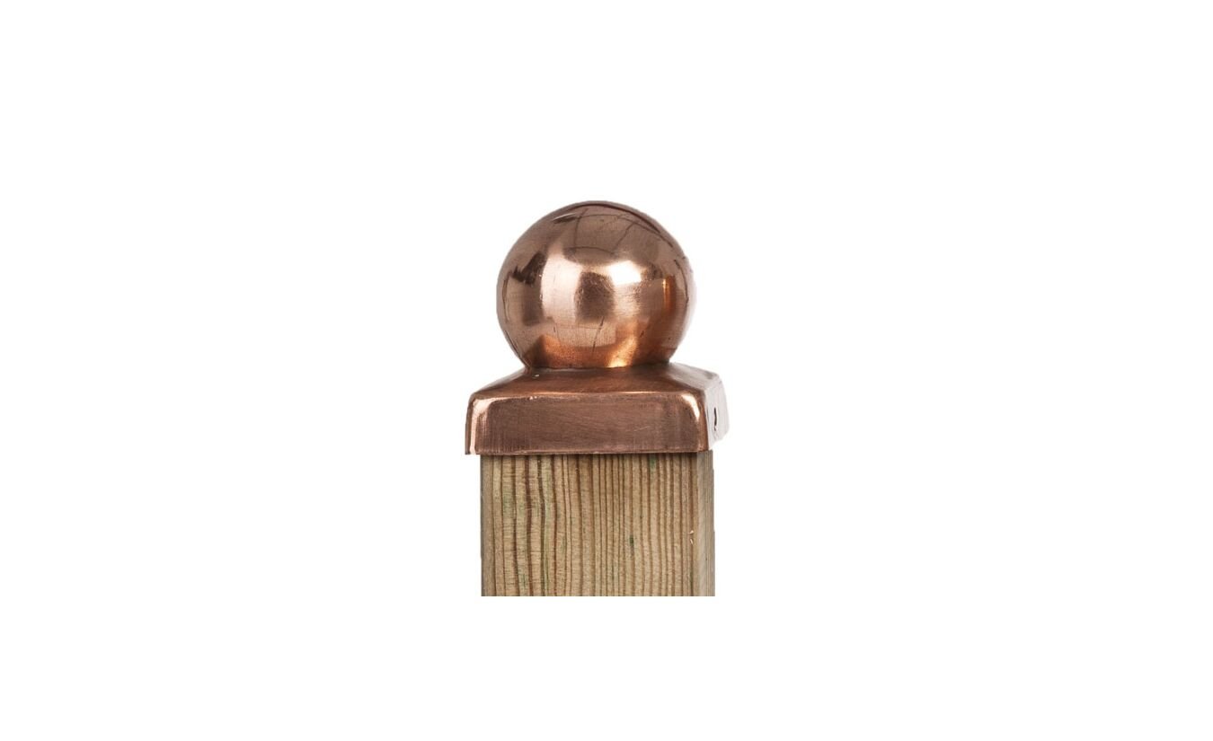 Paalornament koper met bol 7.1x7.1cm