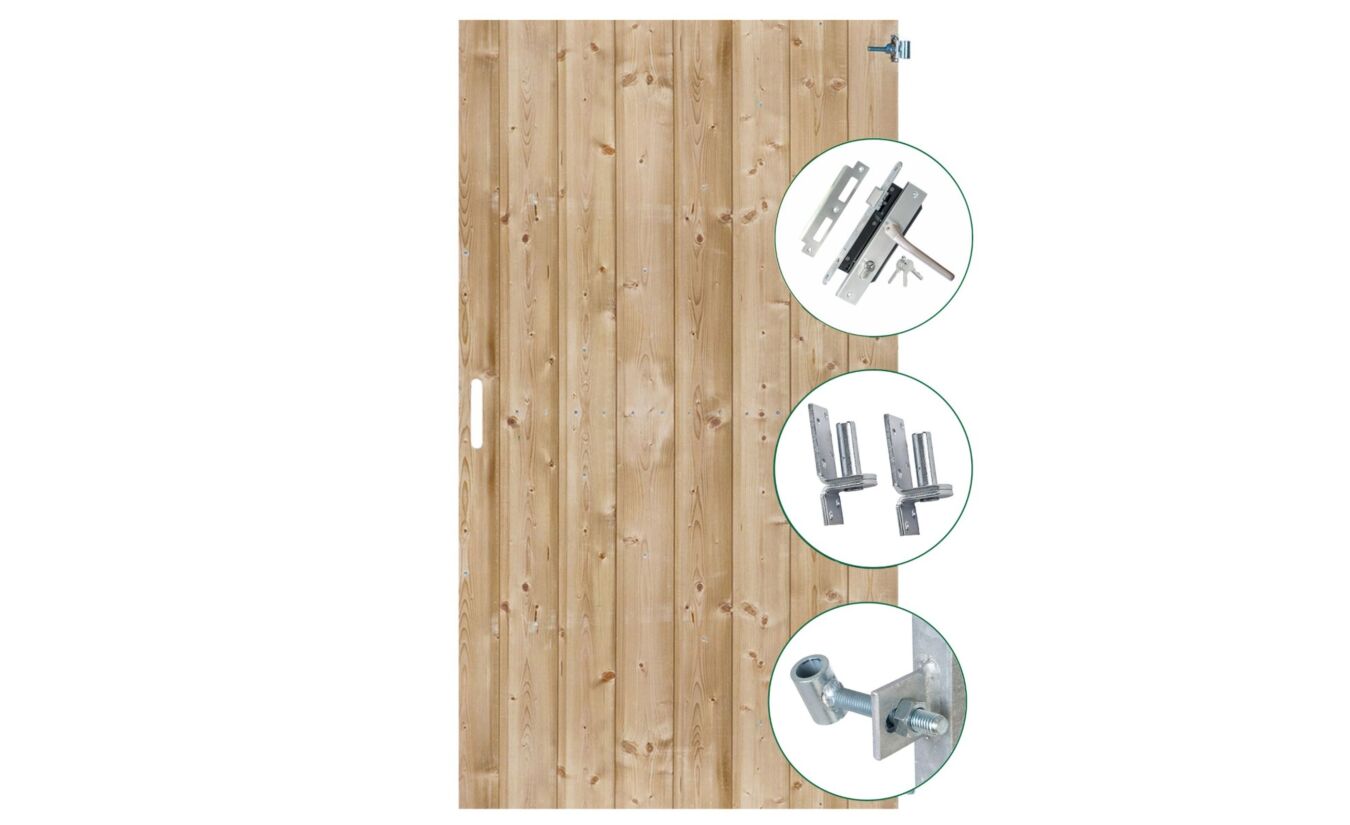 Dichte schuttingdeur Schoorl rabatdelen geimpregneerd 100x200cm en RVS slot