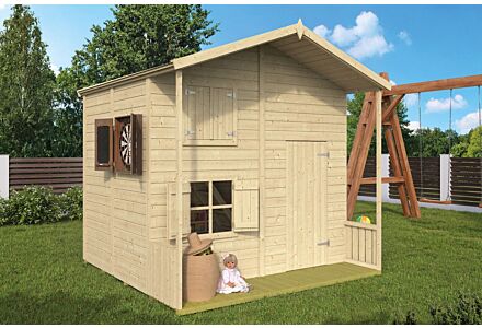 Houten speelhuisje Assepoester met verdiepingsvloer B220xD220cm