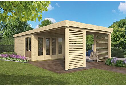 Blokhut Tuinhuis Casper met overkapping 900x400cm Tuindeco