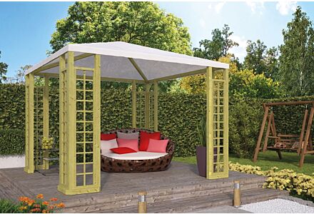 Houten paviljoen prieel geimpregneerd 300x300cm met wit zeildoek