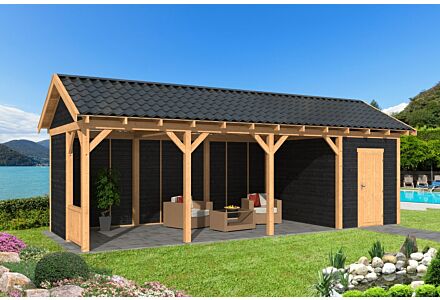 Overkapping zadeldak Hamar L 903x395 cm type 10 met zwarte wanden