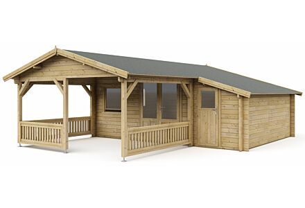 Blokhut 4x4+3Z Interflex 590x440cm + veranda /  luifel 300cm