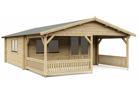 Blokhut 5x5+3 Interflex 540x540cm + veranda / luifel 300cm