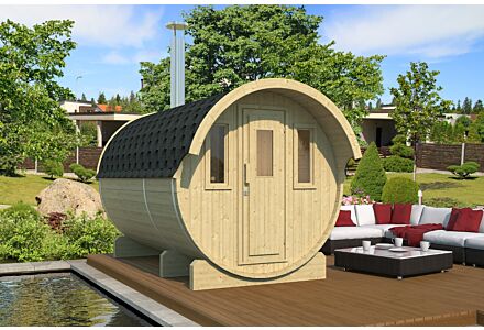 Barrelsauna 205 x 330 cm Vurenhout