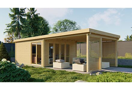 Blokhut Tuinhuis Casper met overkapping 900x400cm Tuindeco