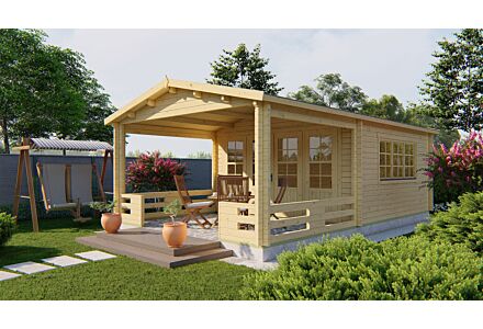 Blokhut Leeds 440x440cm + veranda / luifel 290cm