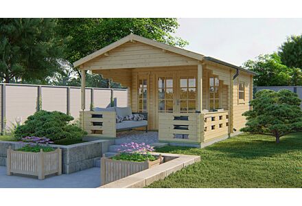 Blokhut Sanstrov 380x320cm + veranda / luifel 270cm
