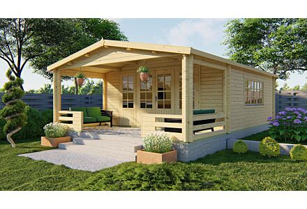 Blokhut Wigan 540x540cm + veranda / luifel 223cm
