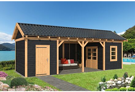 Overkapping zadeldak Hamar XL 1303x445 cm type 12 met zwarte wanden